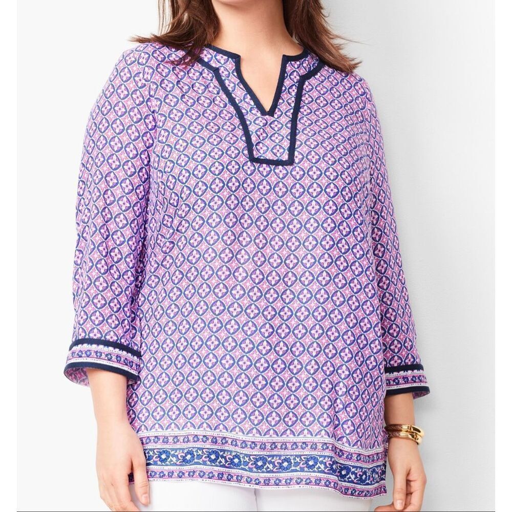 Talbots printed notch neck tunic blouse size X